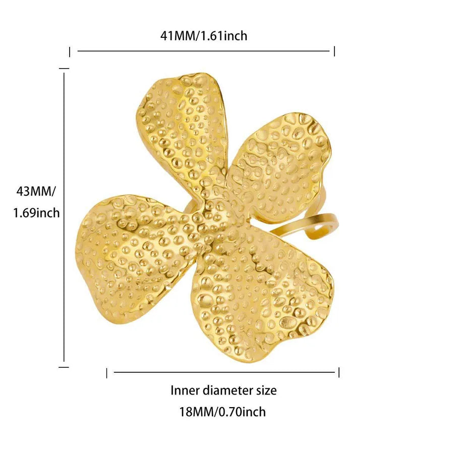 18K Gold Plated Boho Floral Open Ring 2