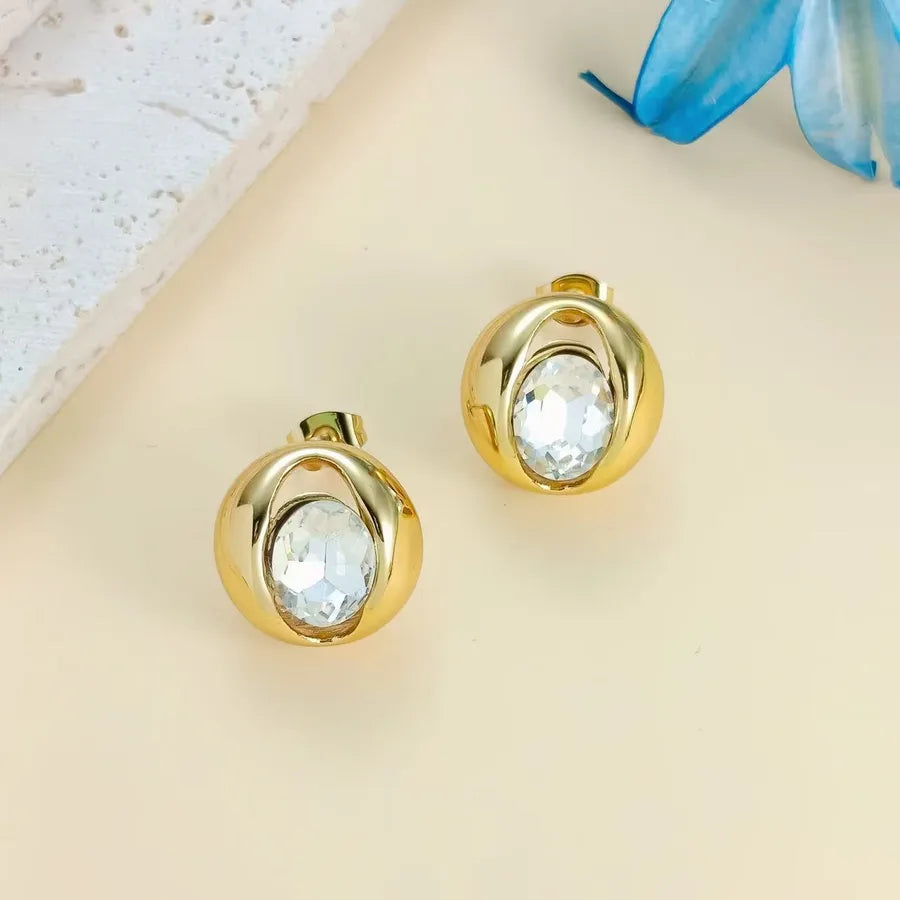 Colorful Rhinestone O-Shaped Stainless Steel Earrings