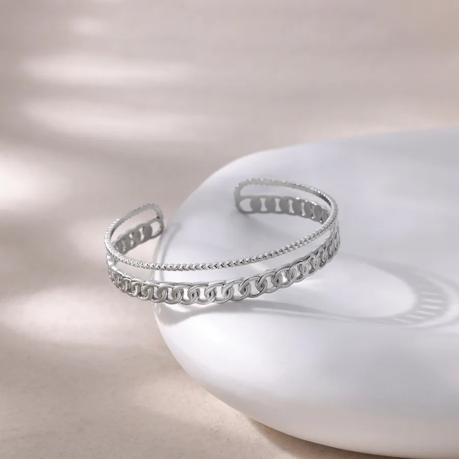 18K Gold Leaf & Flower Stainless Steel Bangle