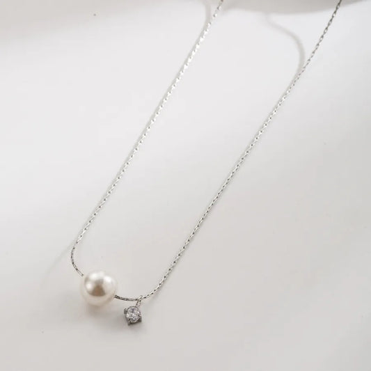Heart Pendant Necklace with Pearl & Zircon