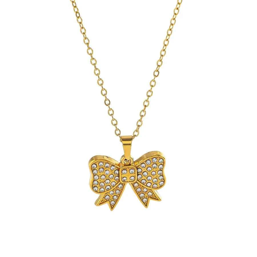 18K Gold Plated Stainless Steel Bow Pendant Necklace