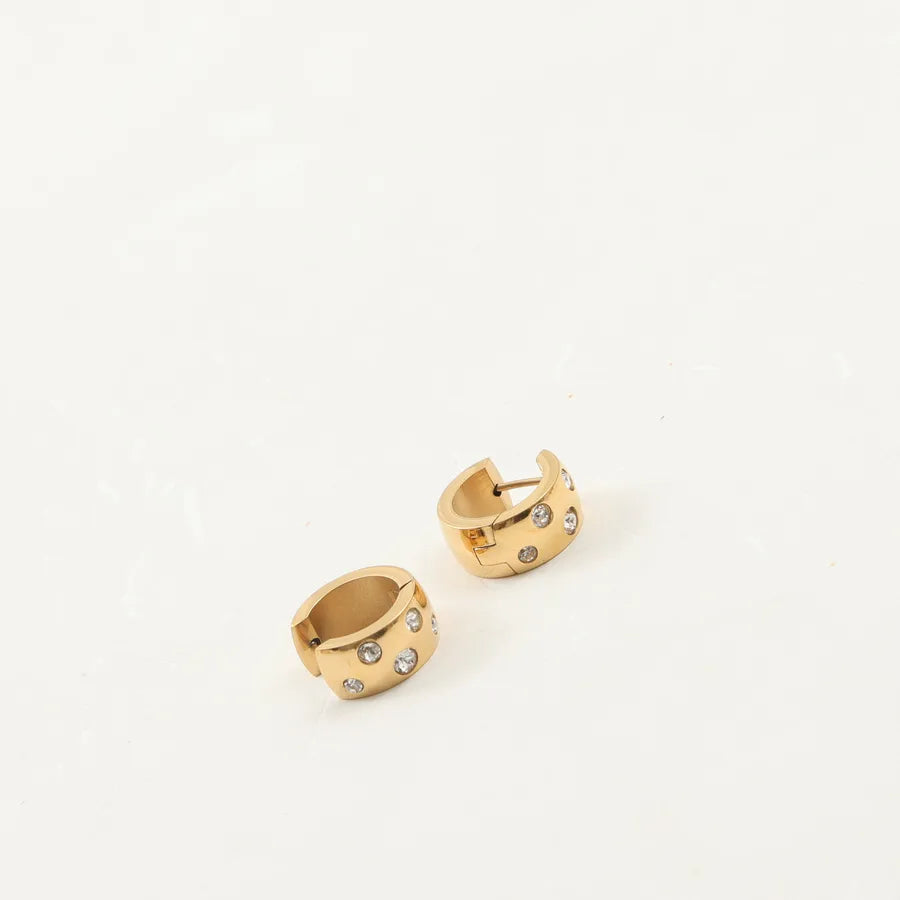 18K Gold Zircon Round Titanium Steel Earrings
