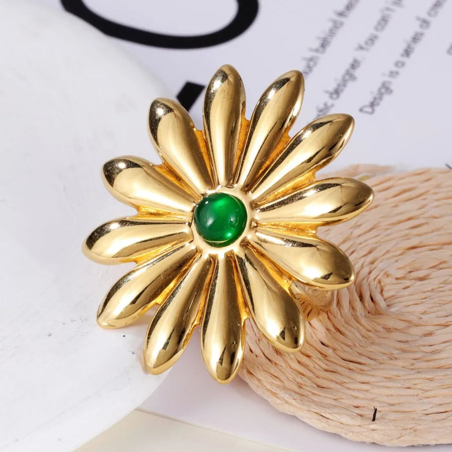 Vintage Gold Stainless Steel Flower Ring