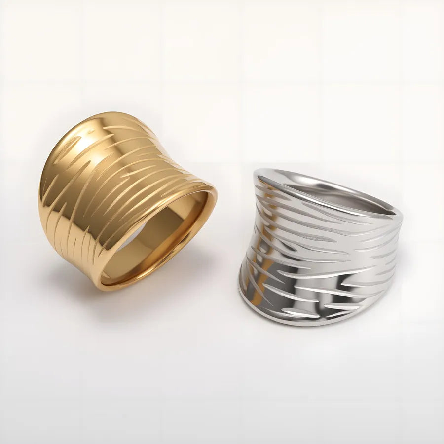 Geometric Wide Band Stainless Steel Ring