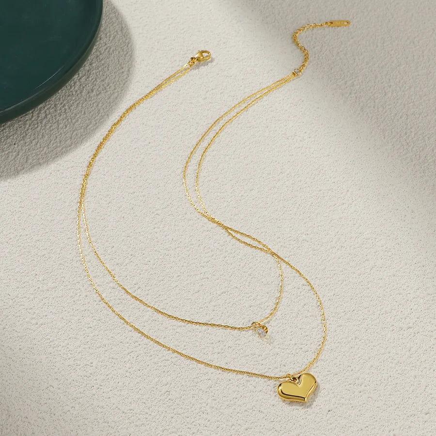 Double Layer Gold Heart Necklace – 18K Plated