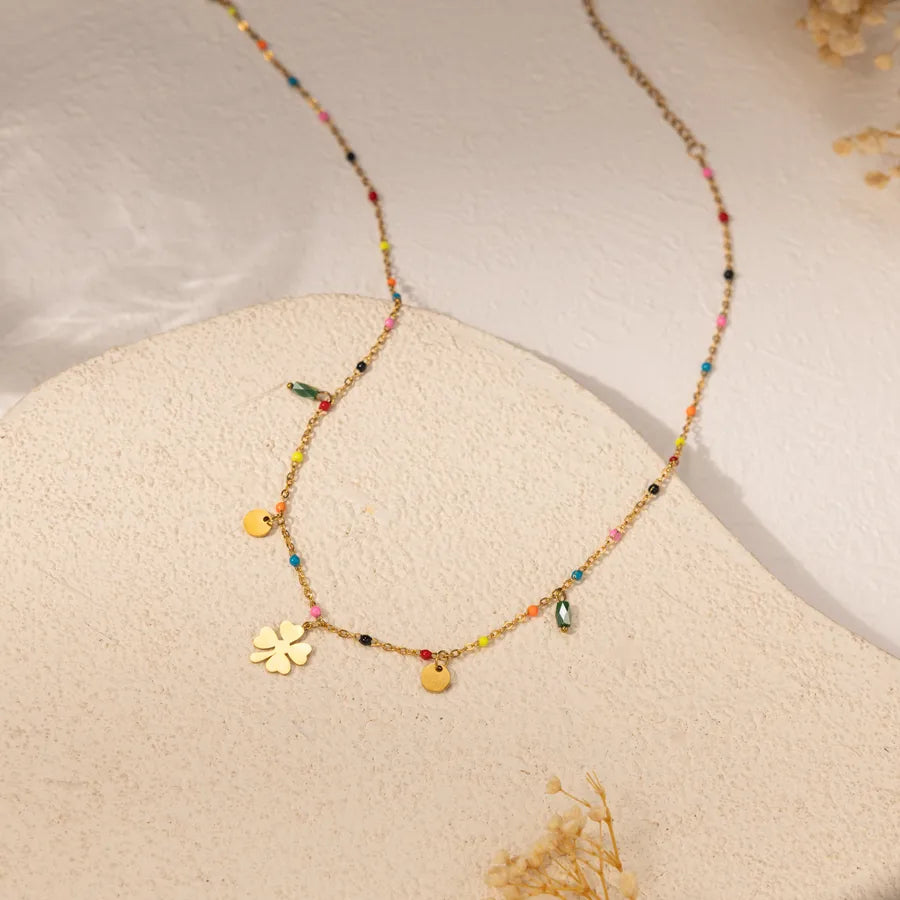 18K Gold Four Leaf Clover Stainless Steel Necklace