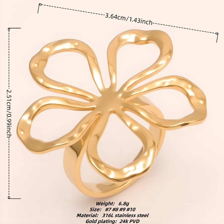 Golden Hollow Petal Ring – Stainless Steel