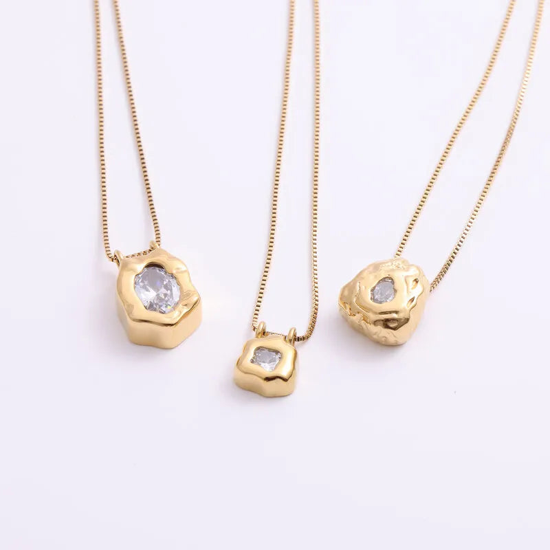 18K Gold Geometric Titanium Necklace with Zirconia