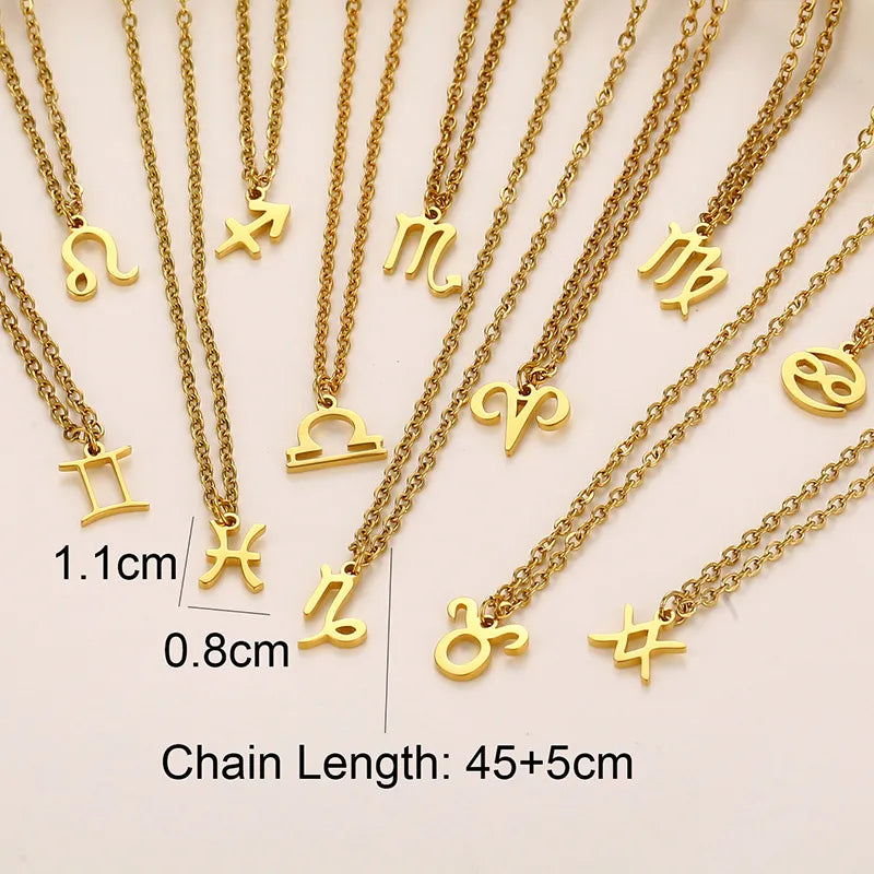 18K Gold Zodiac Pendant Necklace – Waterproof Steel