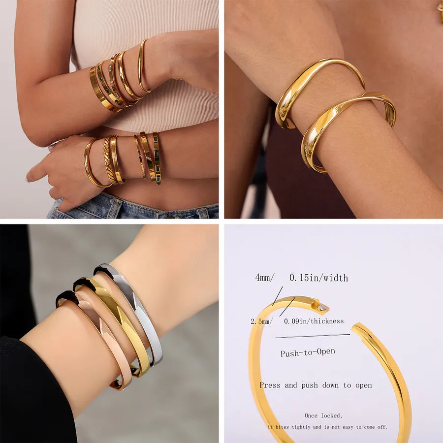 Gold & Platinum Geometric Stainless Steel Bangle