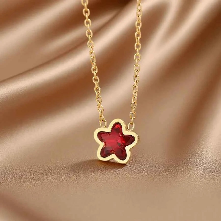 18K Gold Star Pendant Necklace for Women