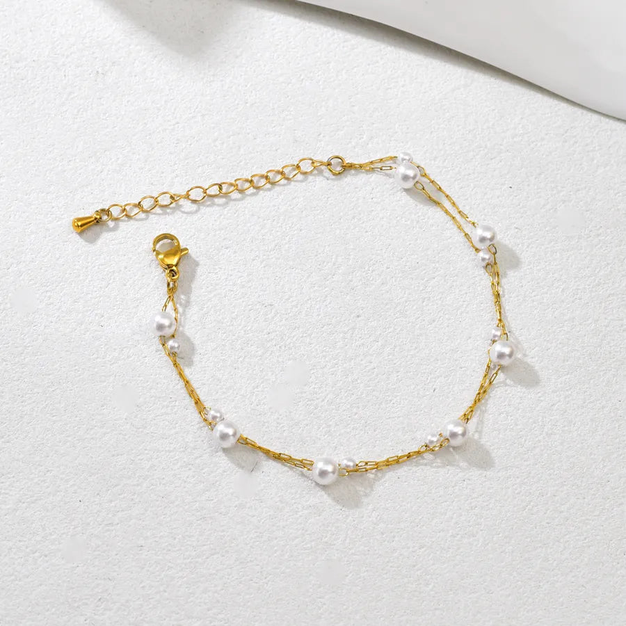 Gold Plated Double Layer Pearl Bracelet