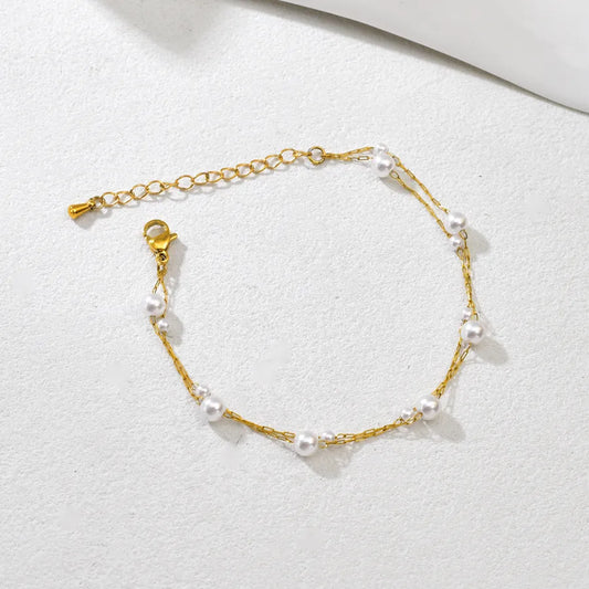 Gold Plated Double Layer Pearl Bracelet