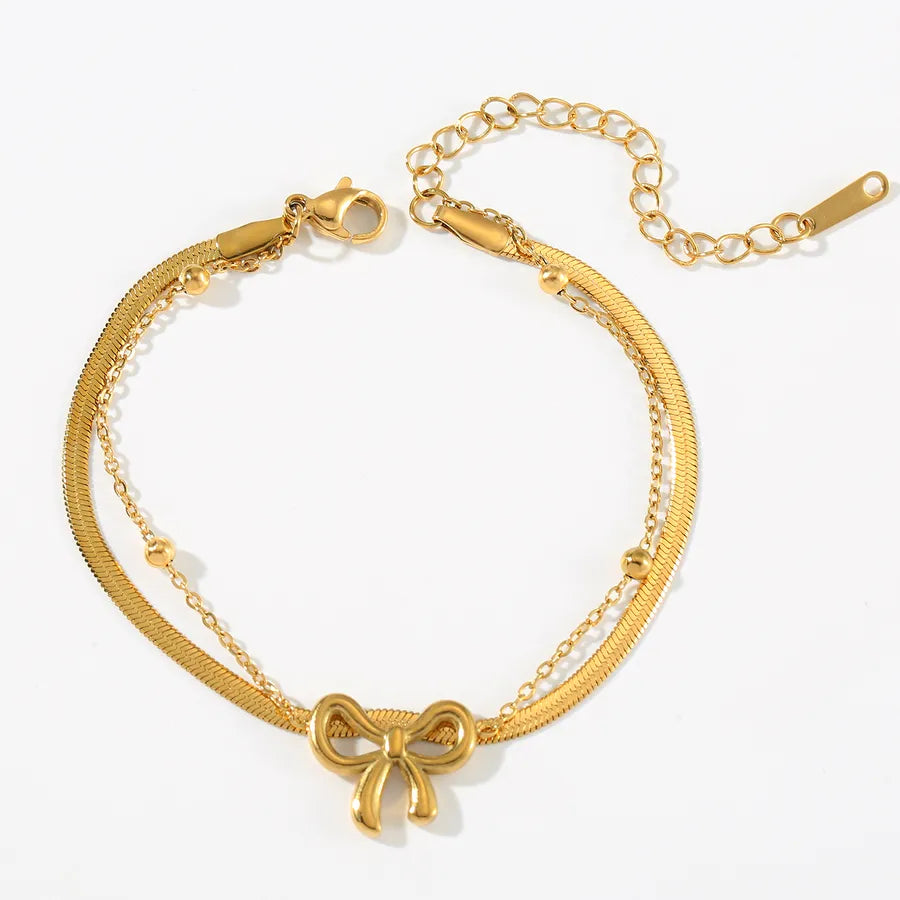 Double-Layer Bow Stainless Steel Bracelet Gold