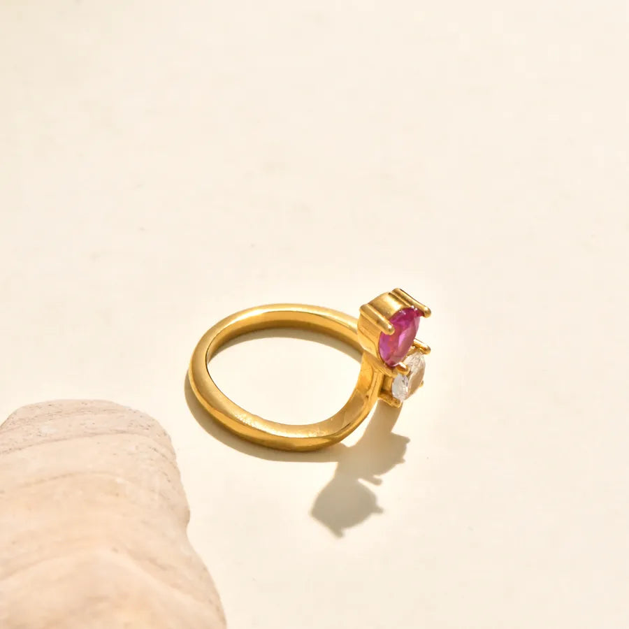 Gold Plated Zircon Leaf Open Ring