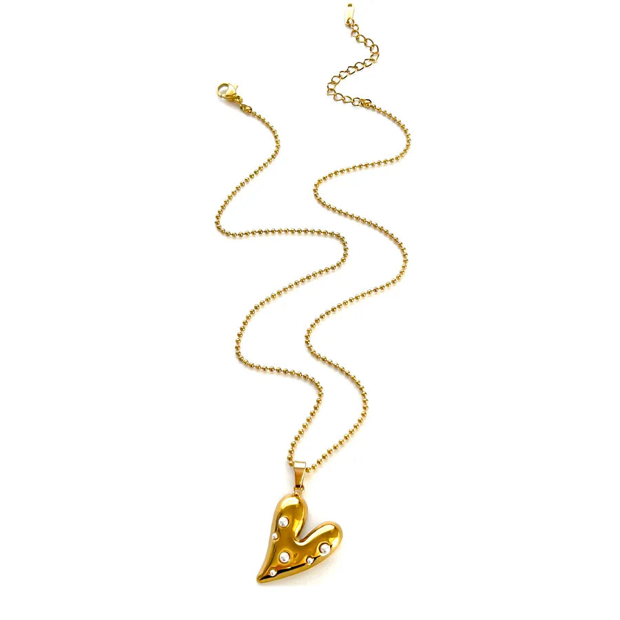 18K Gold Ocean Heart Flower Pendant Necklace
