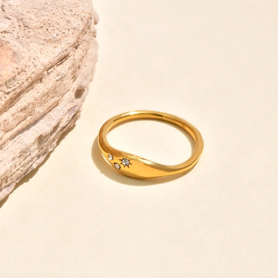 Boho Green Zircon Ring in 18K Gold Plated Steel