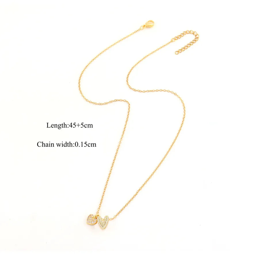 18K Gold Plated Heart Letter Pendant Necklace Gold V