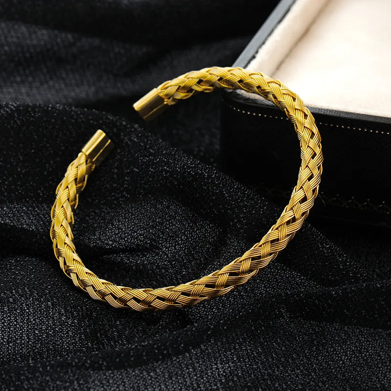 18K Gold Plated Stainless Steel Woven Bangle
