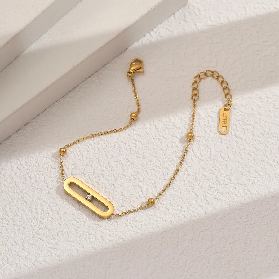 Gold Geometric Zirconia Stainless Steel Bracelet