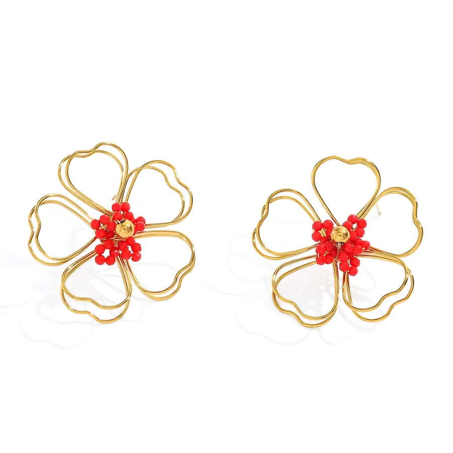 18K Gold Plated Hollow Flower Stud Earrings