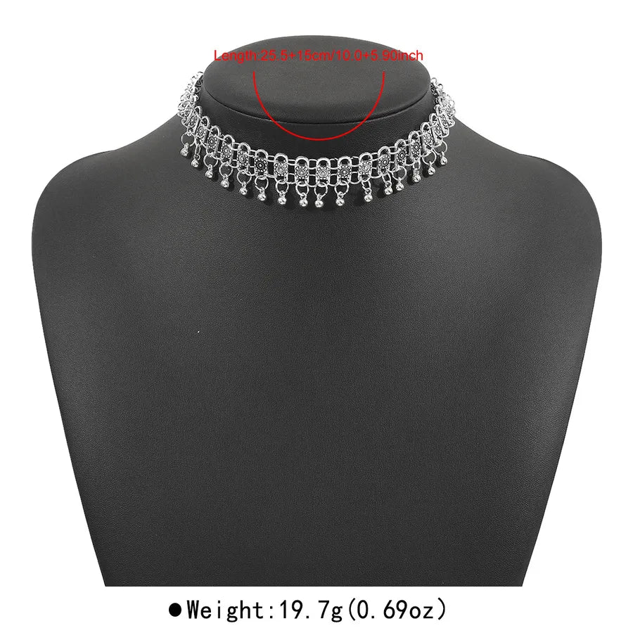 Double Layer Beaded Choker Necklace Antique Silver