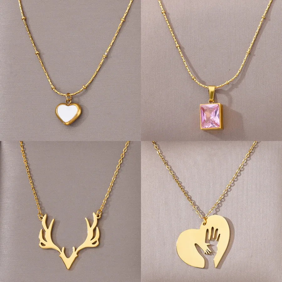 18K Gold PVD Geometric Heart Pendant Necklace