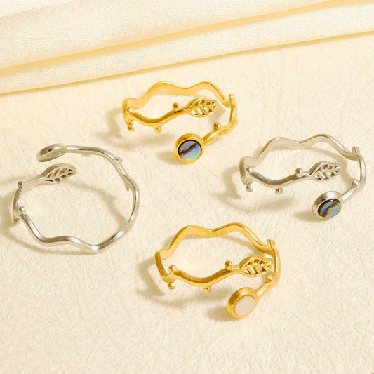 18K Gold Plated Geometric Shell Open Ring