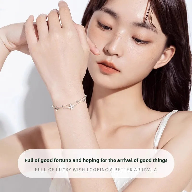 Adjustable Four Leaf Clover Zirconia Bracelet