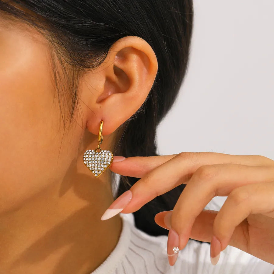 18K Gold Heart-Shaped Stainless Steel Earrings