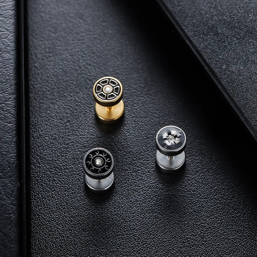 Retro Round Disc Titanium Stud Earrings