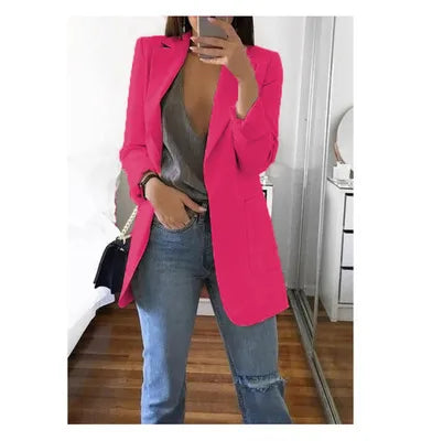 Women's Slim Fit Open Front Blazer Cardigan Rose Red