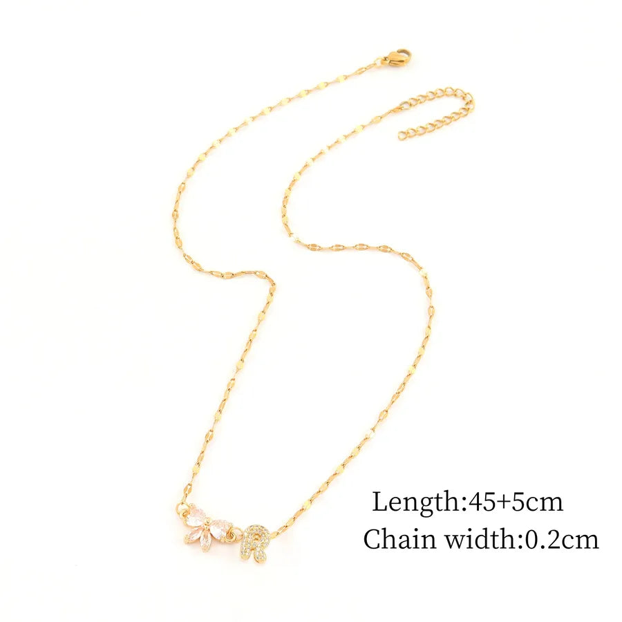 Gold Letter & Bow Pendant Necklace – Stainless Steel Gold R