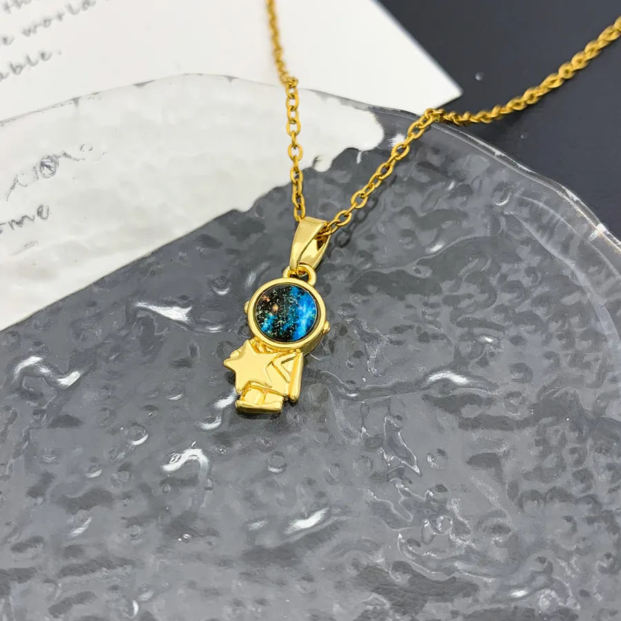 Blue Sky Star Pendant Necklace – Gold Plated XL1117 Astronaut Planet Necklace Gold