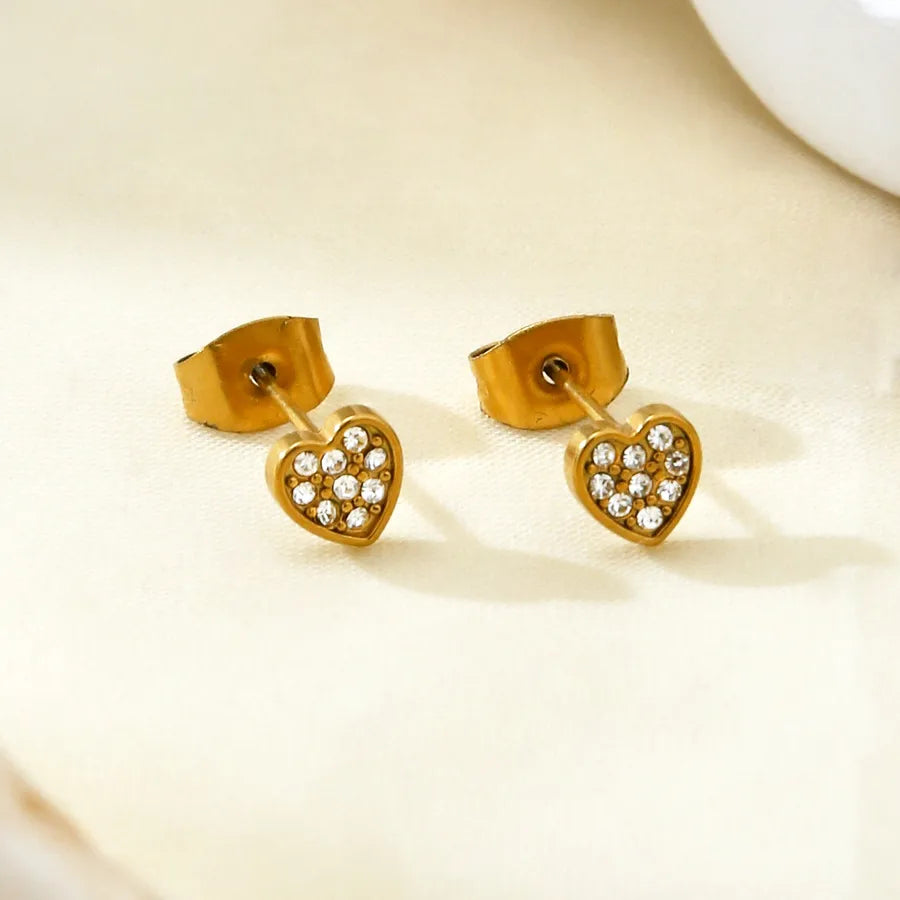 Gold Plated Heart Zircon Stud Earrings