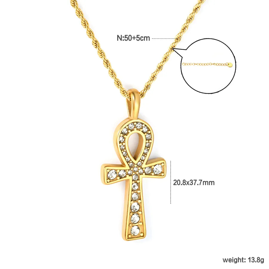 Gold Cross & Heart Stainless Steel Necklace NE2G070AG