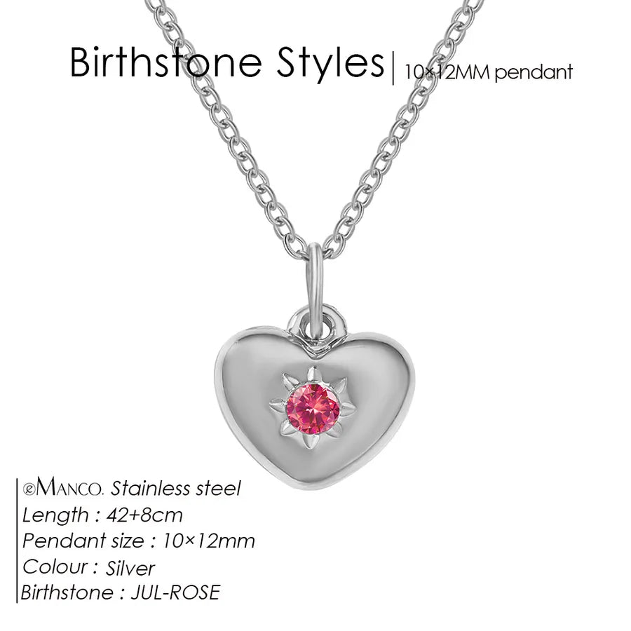 14K Gold Heart Birthstone Necklace for Women July Rose Red Steel Color