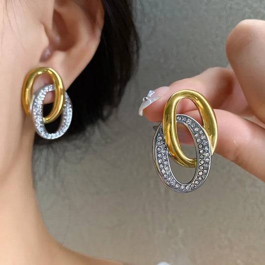 Elegant Oval Stainless Steel Hoop Earrings