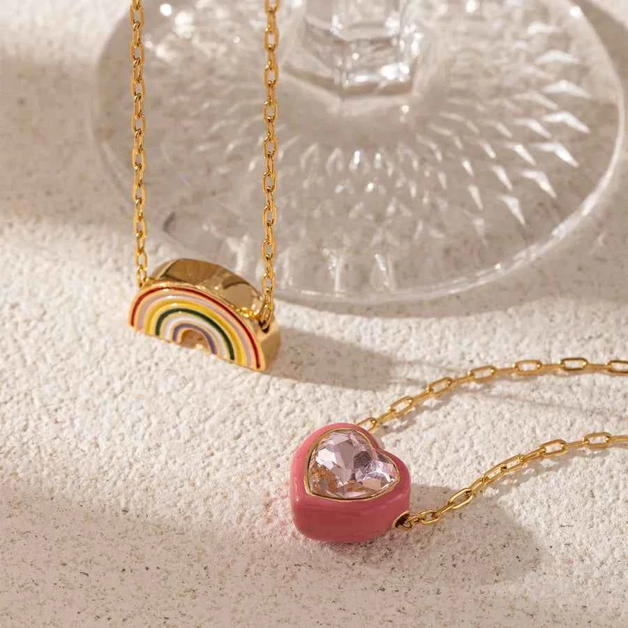 Rainbow Heart Pendant Necklace – Gold Plated