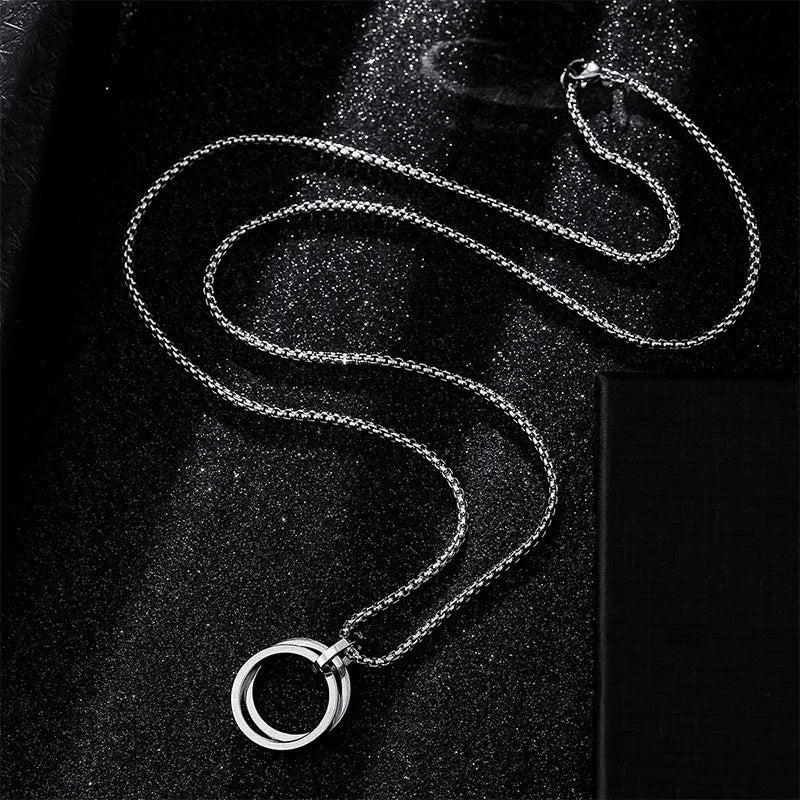 Double Ring Titanium Steel Pendant Necklace