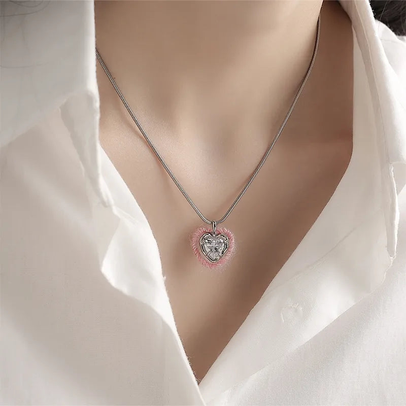 Pink Heart Zircon Necklace & Ring Set