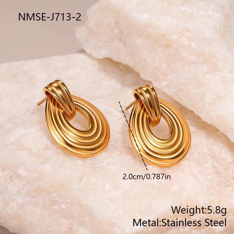 18K Gold Plated Textured Oval Hoop Earrings NMSE-J713-2