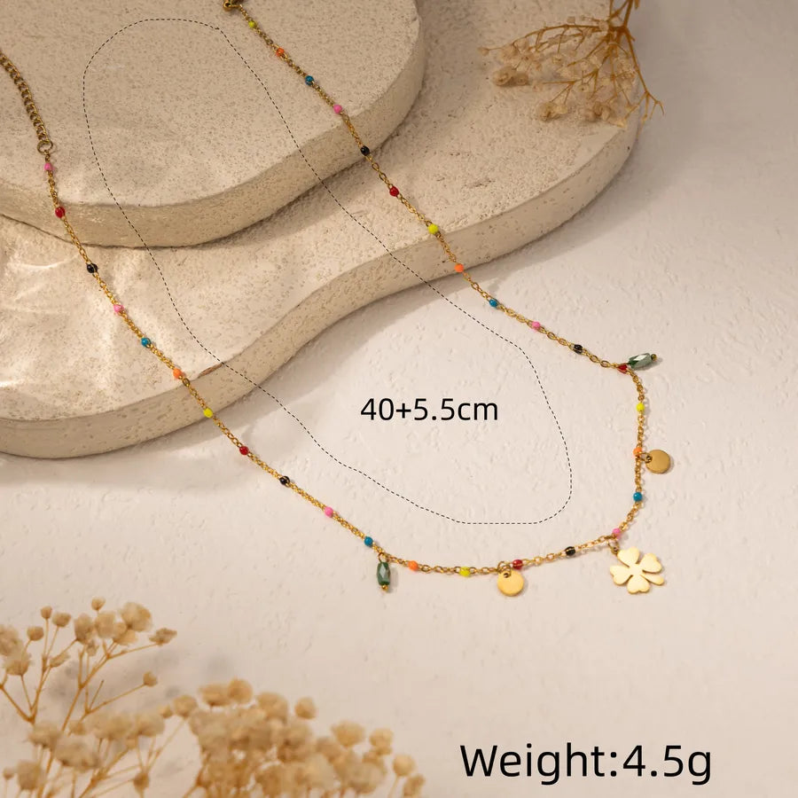 18K Gold Four Leaf Clover Stainless Steel Necklace