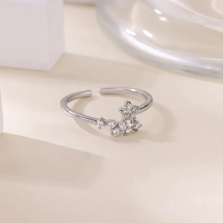 Gold Plated Geometric Open Ring with Zircon