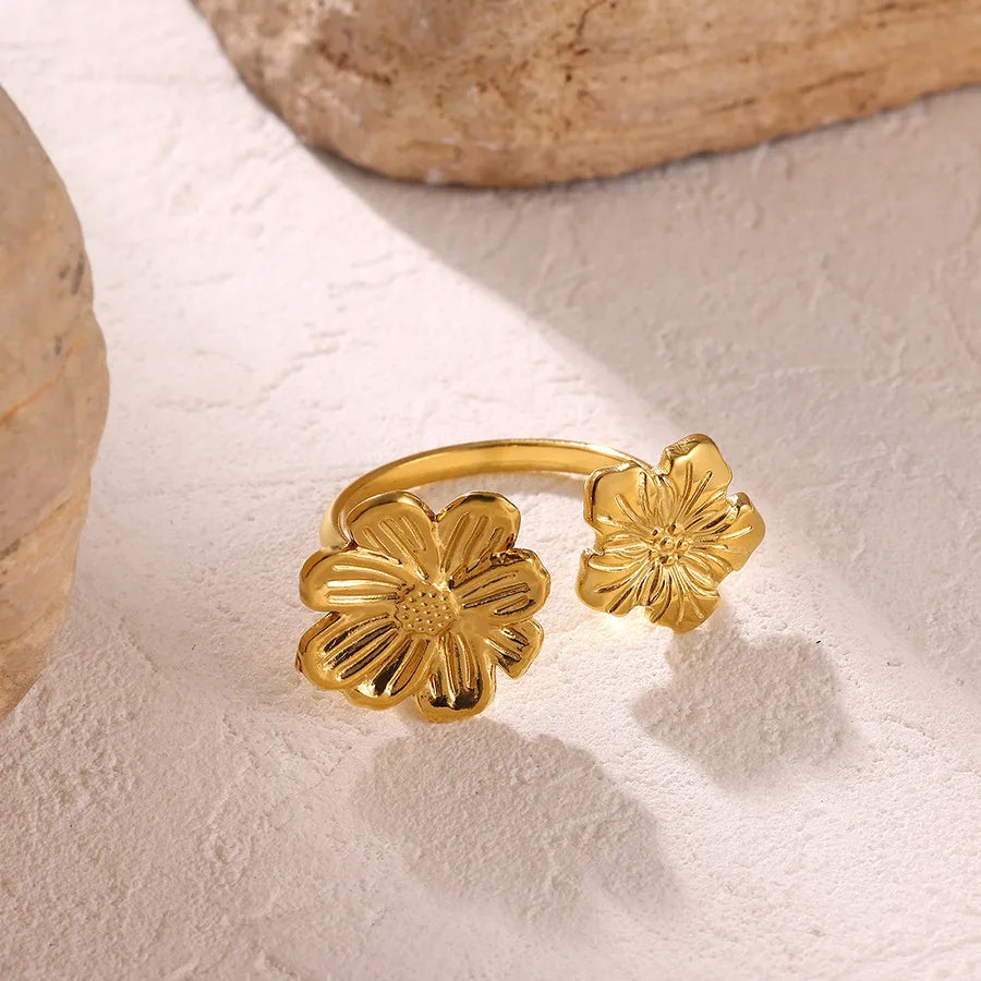 Retro Gold Zircon Flower Ring for Women Adjustable Opening G9098306