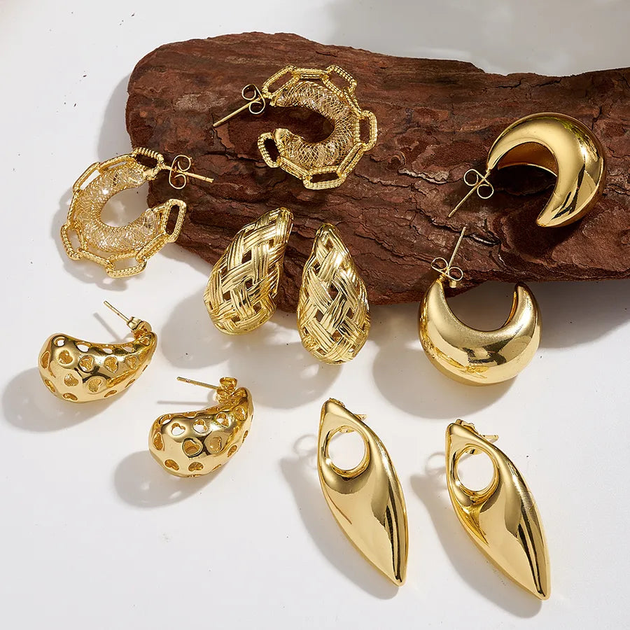 Gold Twisted Rhinestone Hoop Earrings