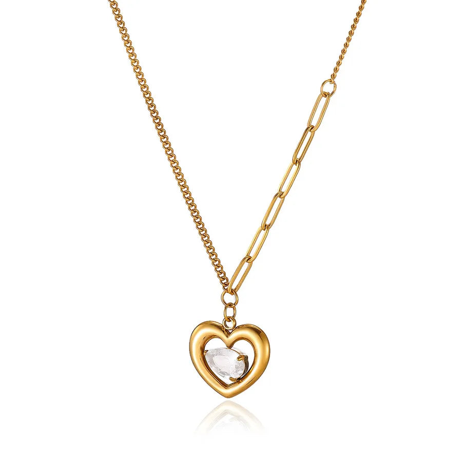 18K Gold Plated Heart Zircon Pendant Necklace G9187407