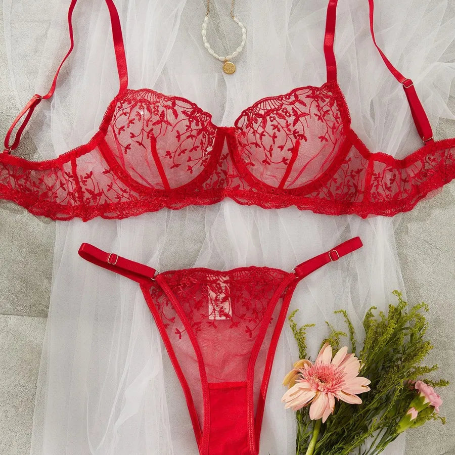 Women's Sheer Floral Lingerie Set
