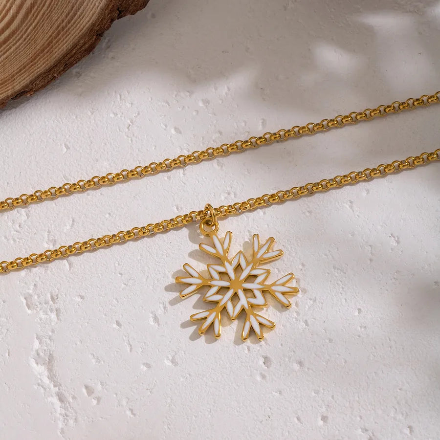 Gold Snowflake Pendant Necklace for Women