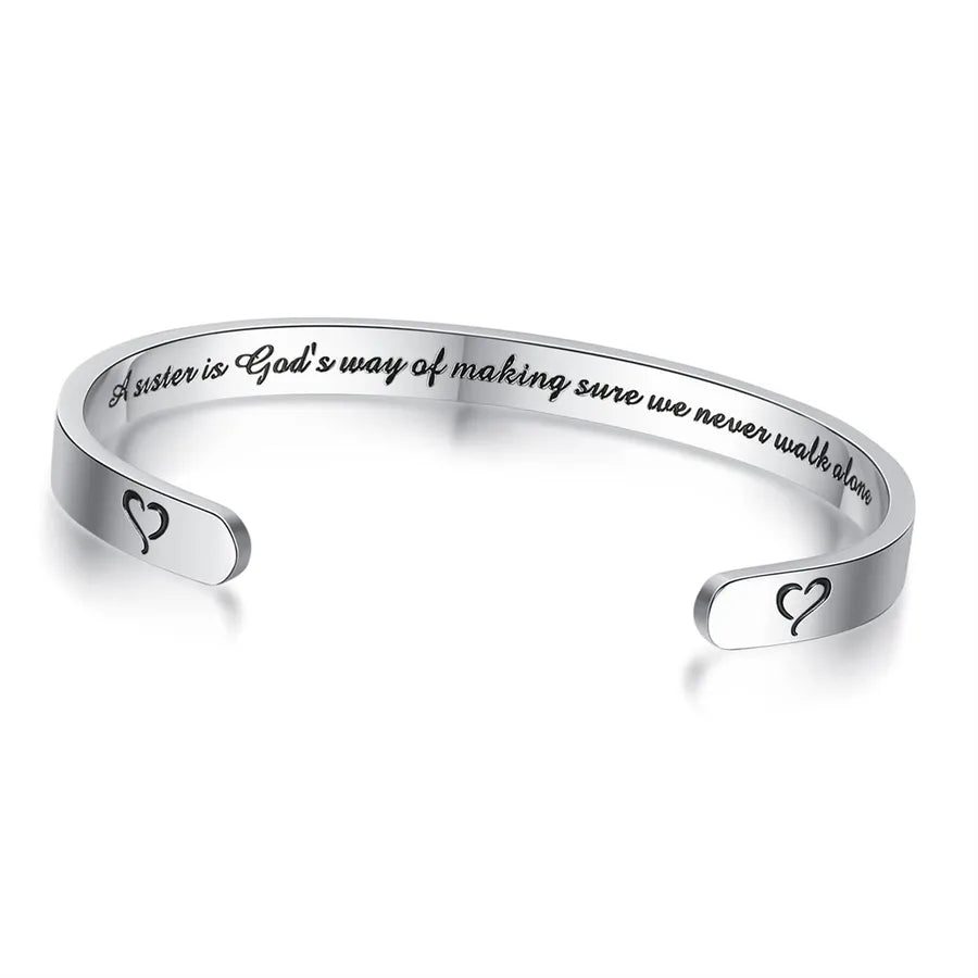 Retro Heart Stainless Steel Bangle 01-sister Is God's Way